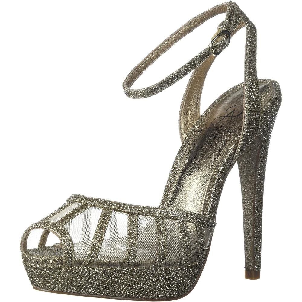 Adrianna Papell Saida Heels Sandals Net Sz 9.5 Silver Open Toe New in Box